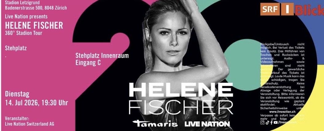 Billets: 2x Stehplätze Helene Fischer, Letzigrund – Neuf avec emballage d'origine à Küsnacht ZH par Kurvenexperte