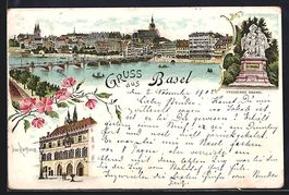 Litho Basel, Ortsansicht mit Rheinbrück