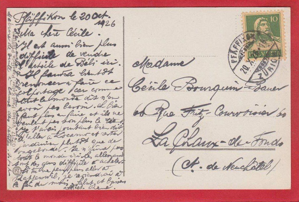Cartoline postali: PFÄFFIKON 1926 – Usato da Grüningen venduto da Kartenlaube 1