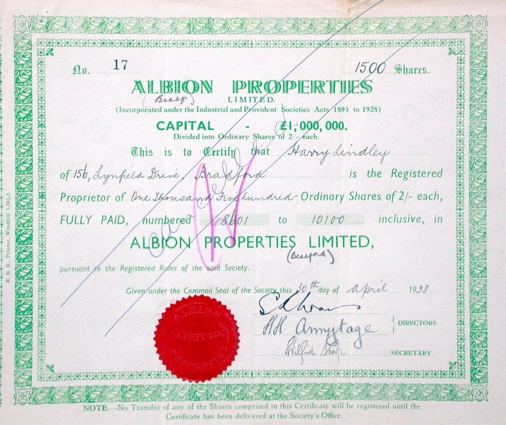 Documenti: Albion Properties Ltd. - 1939 – Usato da Solothurn venduto da Sgasche
