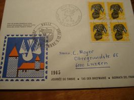 Brief Tag der Briefmarke 1965, Bulle, 4erblock Juventute