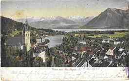 Thun und die Alpen dreidimensionale AK
