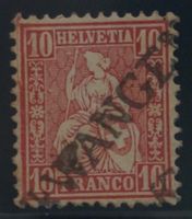 CH - Sitz. Helvetia - Zst. Nr. 38 - Stabstempel Oberwangen