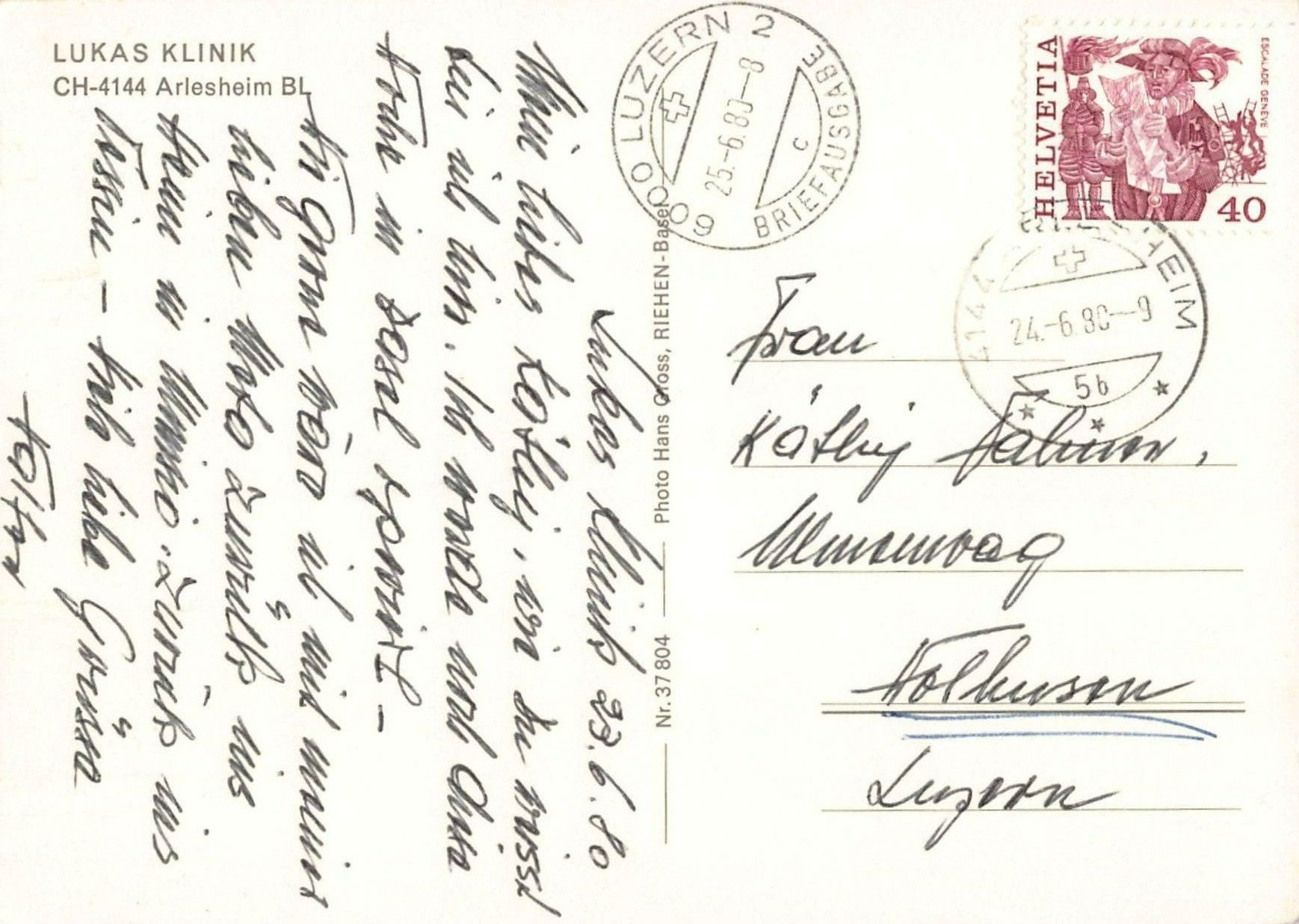 Cartoline postali: Gruss aus ARLESHEIM - Lukas Klinik – Usato da Winterthur venduto da SchatzchischtliWinti 1