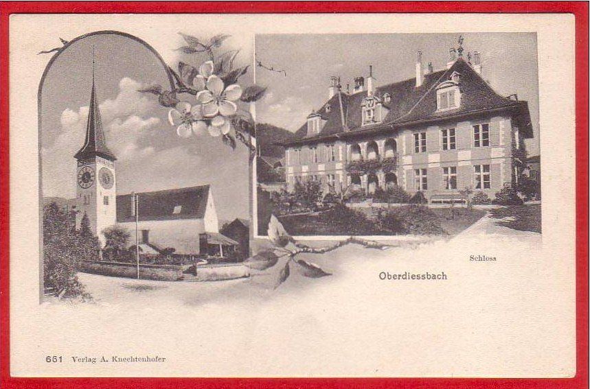 Cartoline postali: OBERDIESSBACH SCHLOSS UND KIRCHE – Usato da Grüningen venduto da Kartenlaube