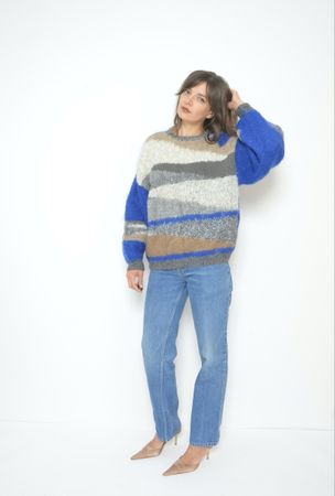 80er-Jahre Metallic-Farbblock-Wollpullover – Vintage