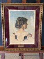 Aquarelle originale A. Calame portrait femme cadre doré