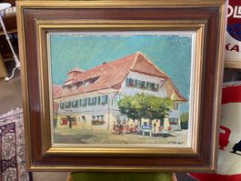 Mäusli Hans Gasthaus im Seeland Oelbild signiert
