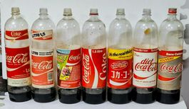7 alte Coca-Cola 1,5 Lt.Flaschen Plastik 70-80-iger Jahre