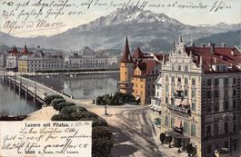 Luzern mit Pilatus, Hôtel du Cigne, gelaufen 1906