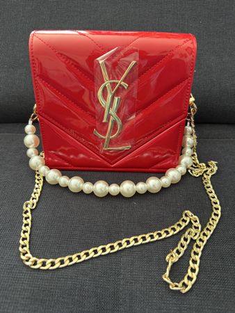YSL Red patent vanity case clutch bag