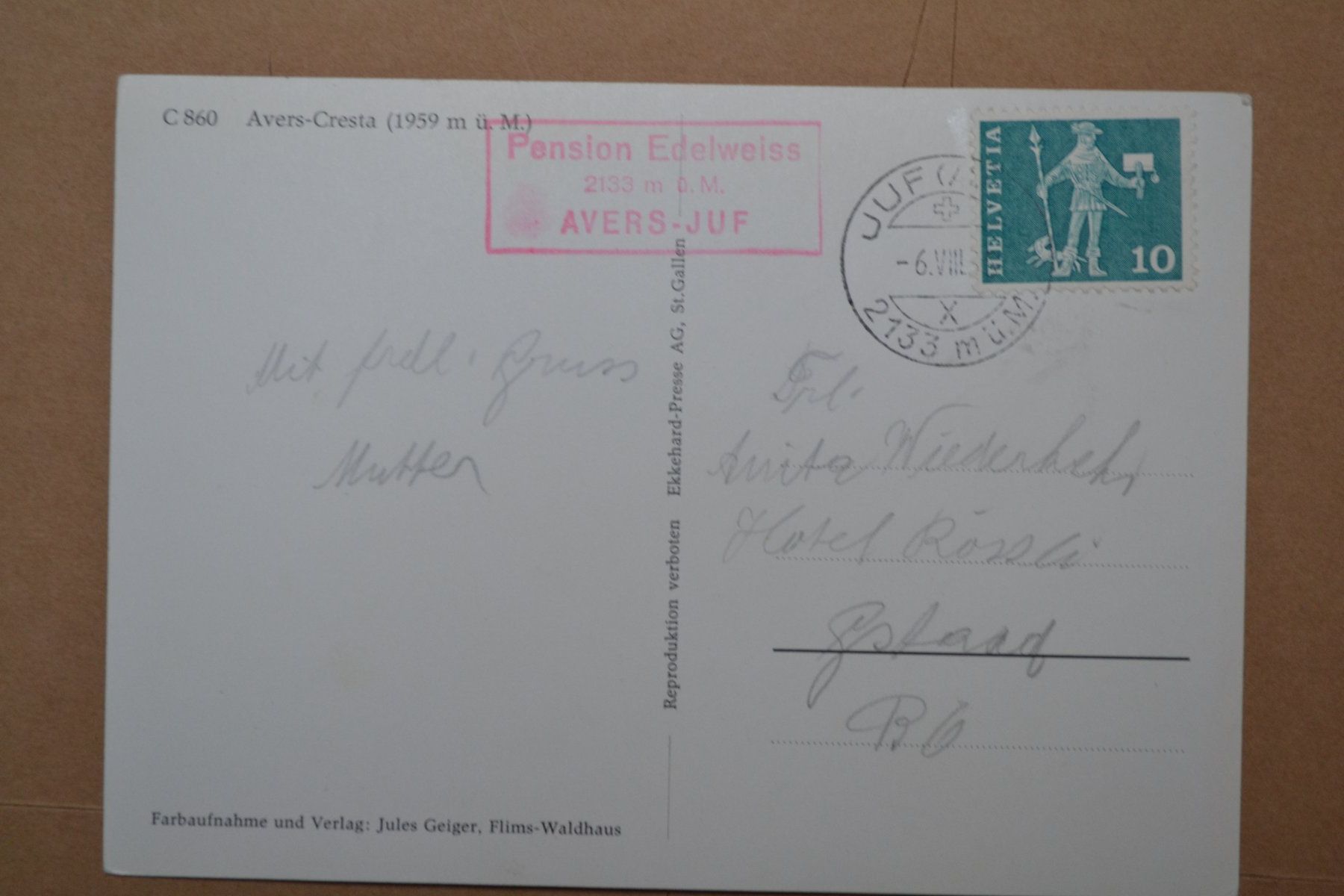 Cartes postales: AK Avers Juf GR – D'occasion à Beinwil am See par kajak55 1