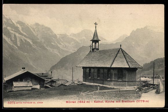 Cartes postales: Mürren, Katholische Kirche mit Breithor – D'occasion à Berlin par bartko-reher
