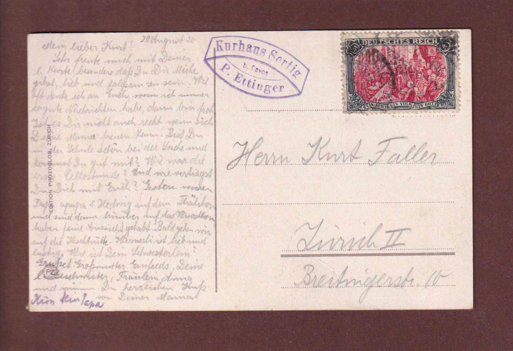 Cartoline postali: Davos - SERTIG-DÖRFLI - 1920 – Usato da Pully venduto da nicecards 1
