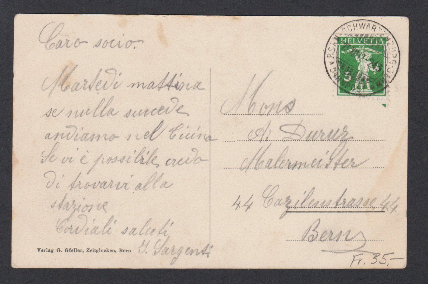 Cartoline postali: Belp  BE   :  alte 2-Bild - Ansichtskarte, Bahnstempel 1912 – Usato da Vitznau venduto da Ropaku 3