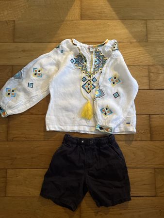 Sommer-Set: Leinenbluse mit Stickerei & Shorts Gr. 110/116