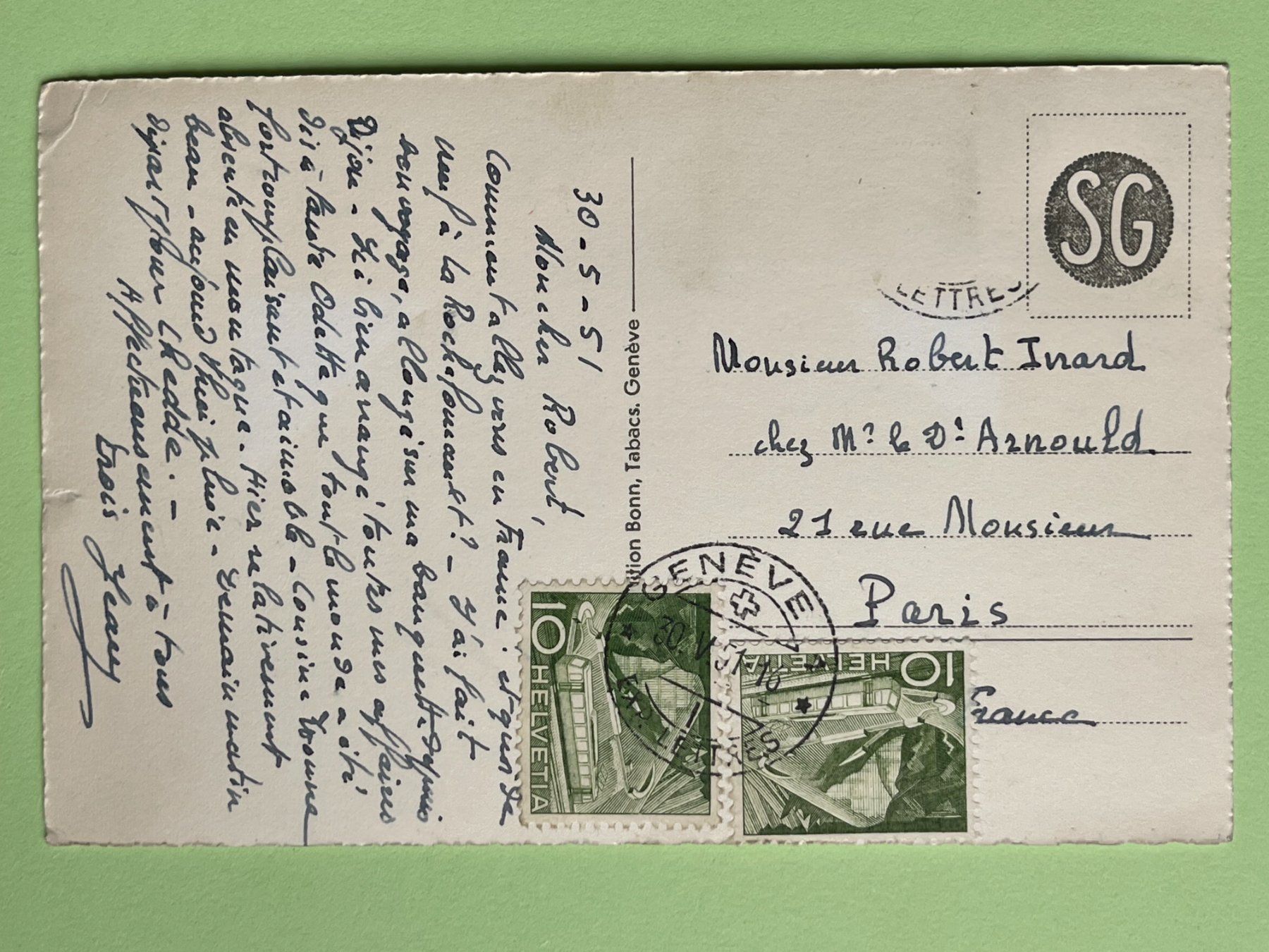 Cartoline postali: Souvenir de Genève - 1951 – Usato da Steg VS venduto da danwer74 1