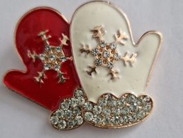 Schöne Weihnachtsbrosche/Nikolaushandschuhe, goldfarben
