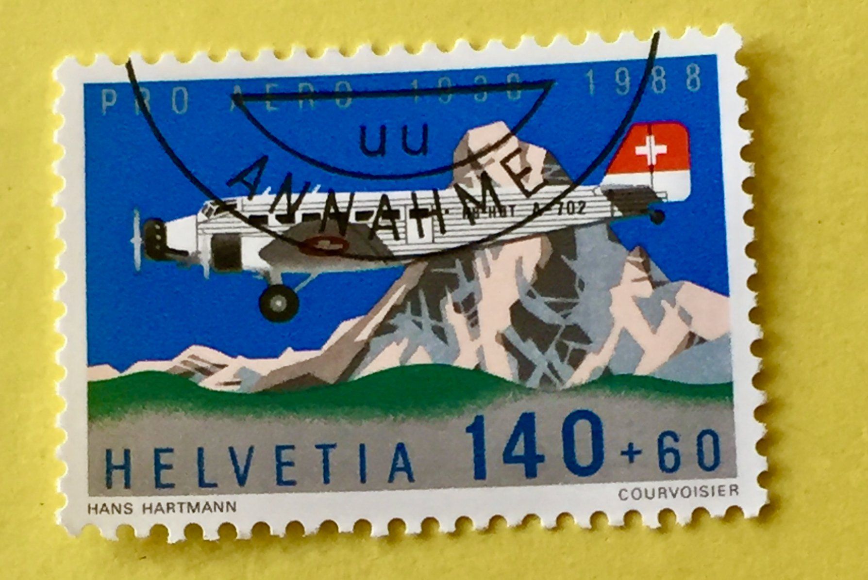 Tutti i francobolli: Nr.F 49  Aero Pro GESTEMPELT 1988    – Usato da Aarau venduto da Billa007