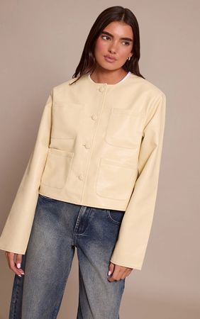 Veste courte similicuir jaune crème L avec étiquette