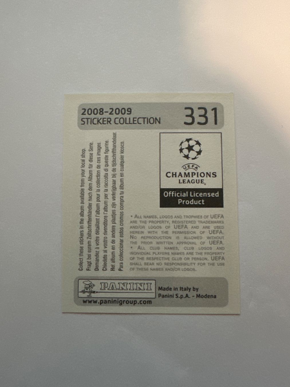 Panini Carte collezionabili: Panini UEFA Champions League 2008-2009 - Nr. 331 – Usato da Sulz AG venduto da DealWerk 1