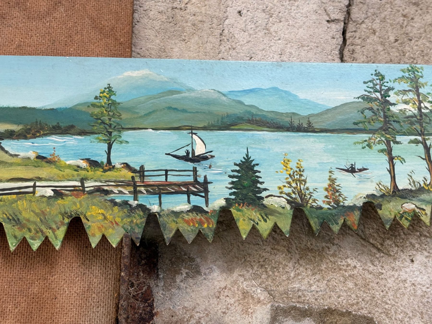 Tableaux: Säge handbemalt Landschaft W. Strobel 1995 – D'occasion à Mönchaltorf par Tschibi 8