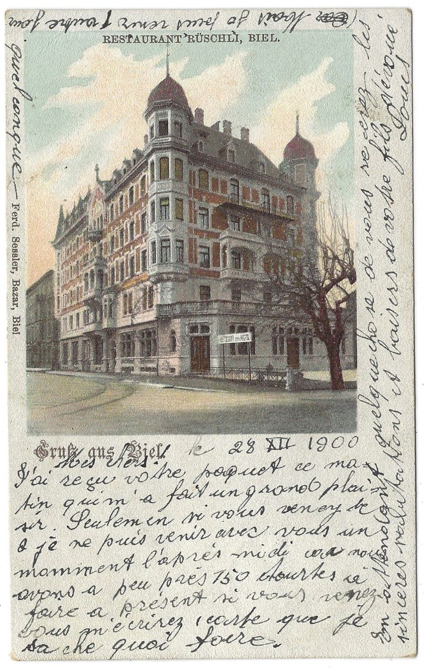 Cartoline postali: Gruss  aus  Biel   -   RESTAURANT   RÜSCHLI,  BIEL. – Usato da Bütschwil venduto da Jackson1A