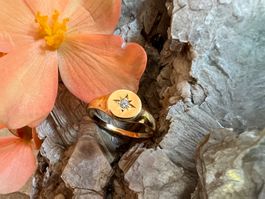 Ring m. Fianit Stern 925 Silber mit Gelbgold Vergoldung 60,5