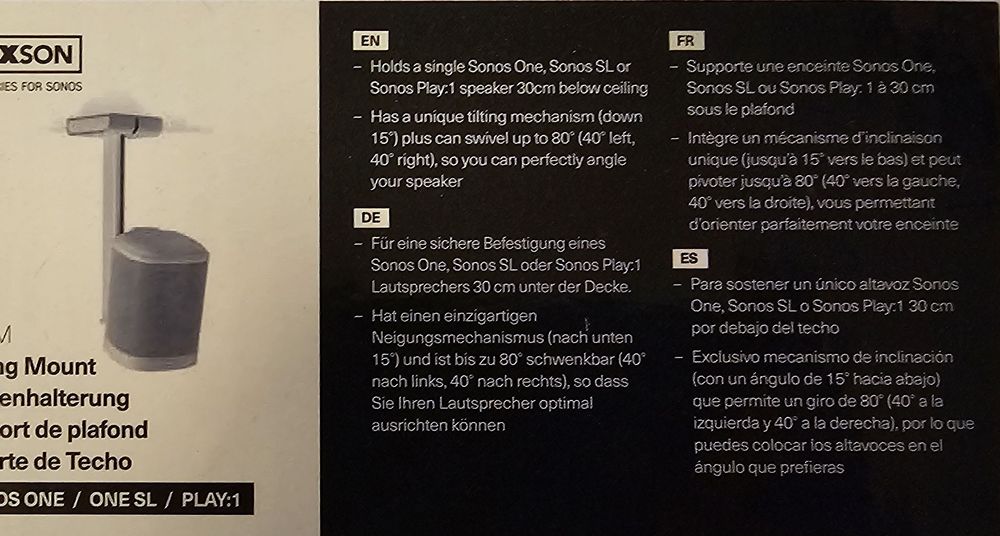 SCHWENK- & NEIGBARER WANDHALTERUNG FÜR SONOS – Für One, One SL & Play 1, Schwarz