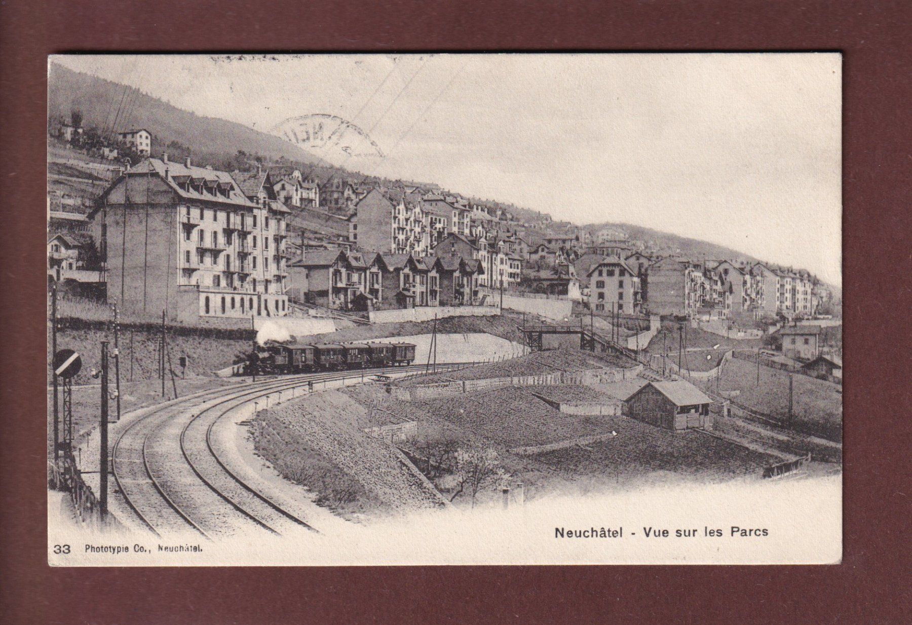 Cartoline postali: NEUCHÂTEL - Vue sur les Parcs - Train - 1907 – Usato da Pully venduto da nicecards