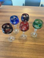 Set of 5 Vintage Crystal Wine Glasses with Floral Design