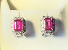 Ohrringe G18K natürlicher Rubin 2.165 ct Brillanten Zertifi.