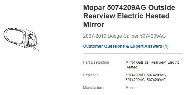Dodge Alle Autoersatzteile: Rückspiegel links Dodge Caliber 2007 - 2012 – Neu und originalverpackt aus Worben von Hugo32 2