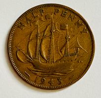 Alte Half Penny Münze von 1943 - Seltenes Sammlerstück! F-12