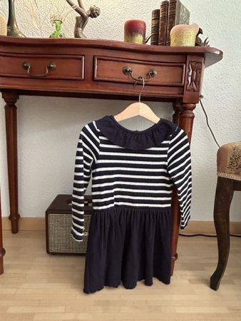 Girls' Striped Navy Dress - Long Sleeve, Perfect for Fall