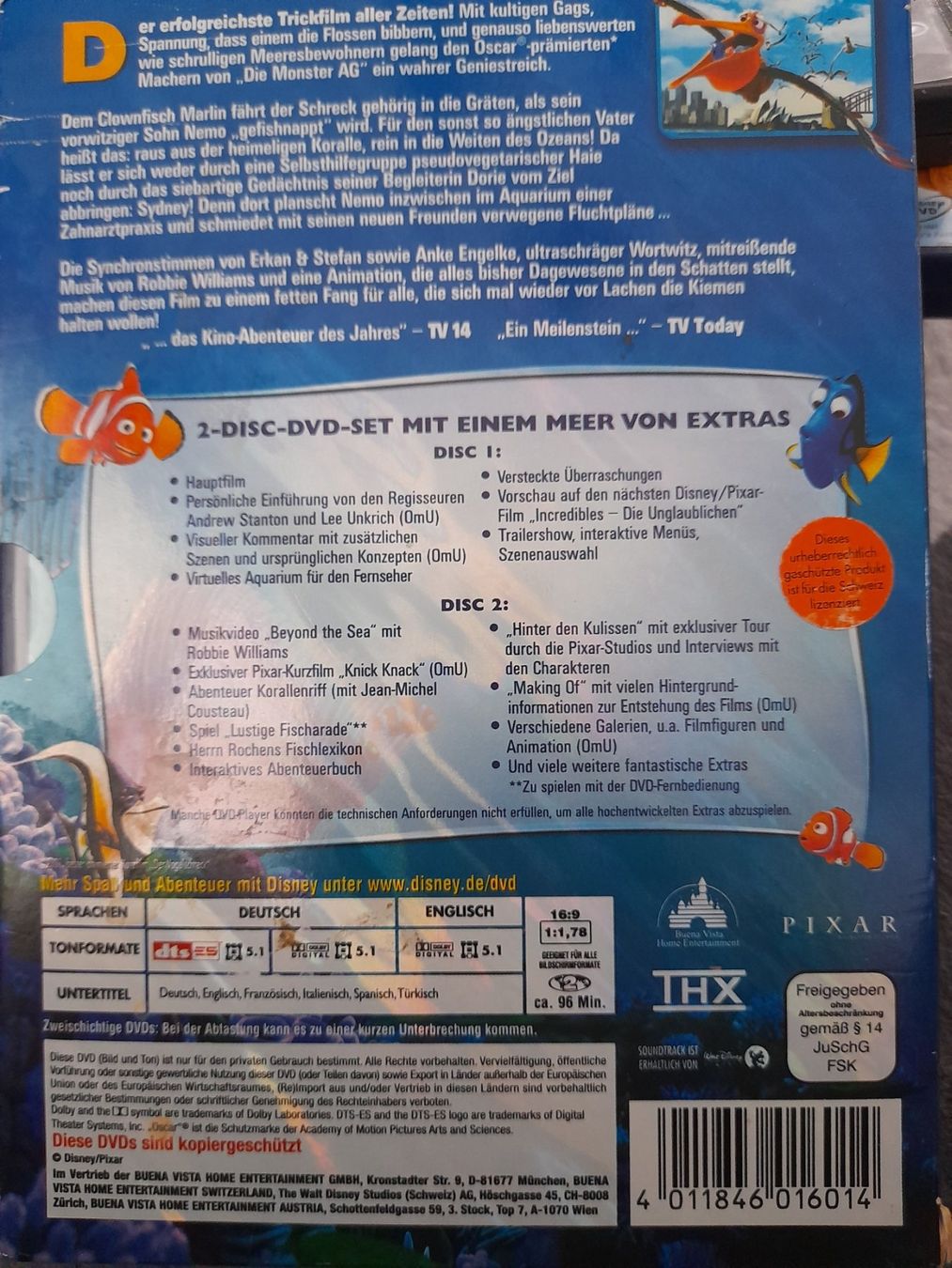 Tutti i DVDs: 2 Disc DVD Set (Extras): Findet Nemo, Pixar – Usato da Eiken venduto da Lashar 1