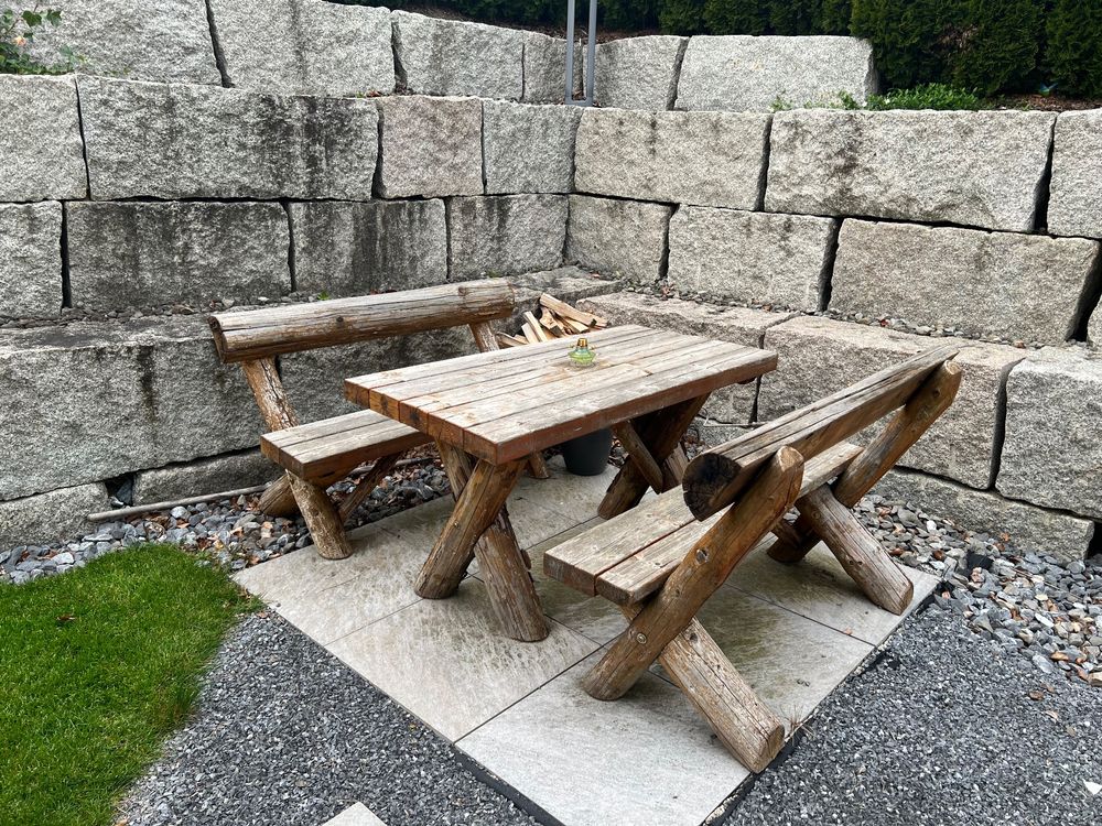 Garten Tisch mit Sitzbänke Massiv Holz Kaufen auf Ricardo