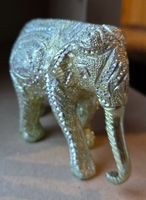 Elefant Figur Glänzend Silberoptik Ornamentalen Gravur