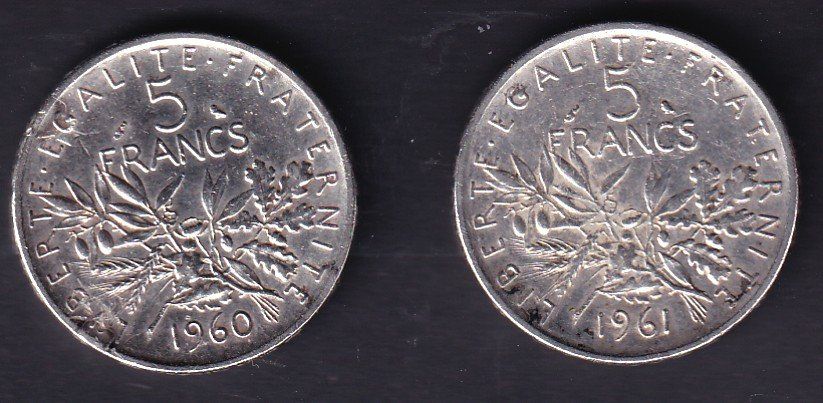 Alle Münzen: 2 Pieces de Argent de 5 Francs – Gebraucht aus St-Léonard von Mokette01