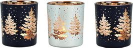 Windlicht Weihnachten Winter aus Glas im Set Schwarz