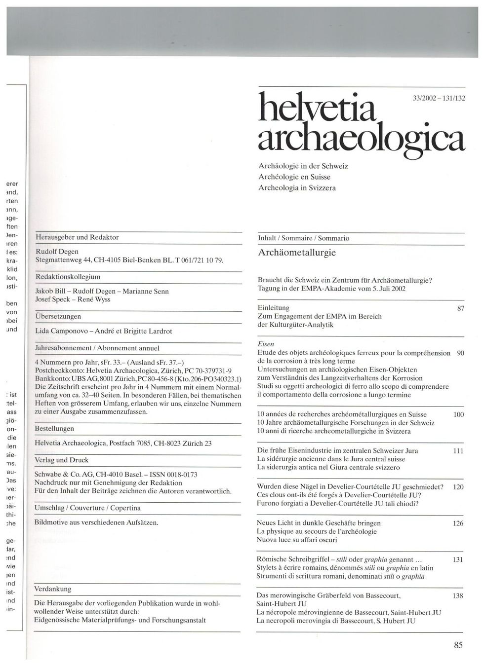 Libri: Archäologie: Archäometallurgie – Nuovo (secondo la descrizione) da Biel-Benken BL venduto da rud_yc8p 1