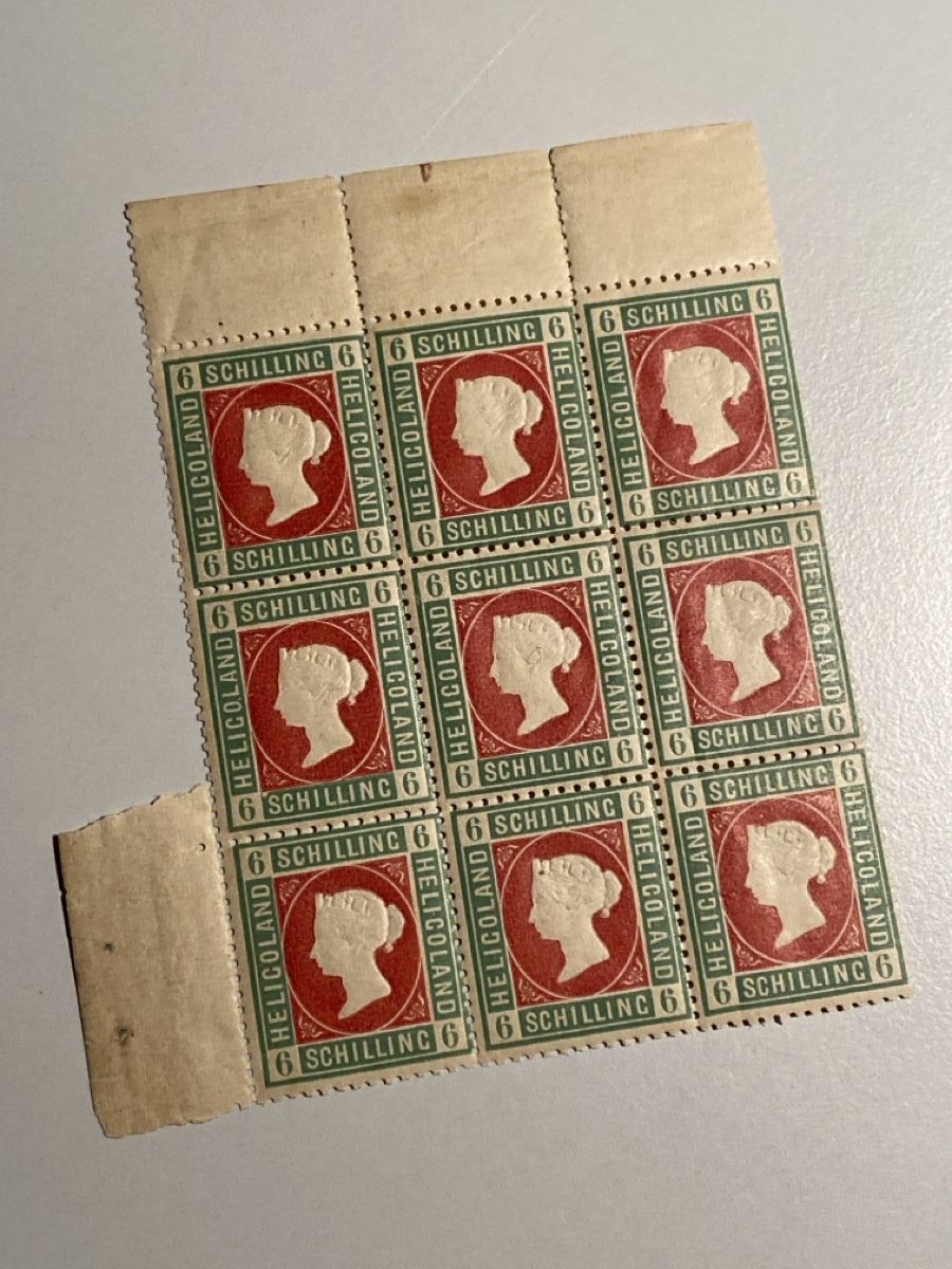 Tutti i francobolli: Helgoland 1876, Mi 4, 9er Block vom Bogenrand – Usato da Küssnacht a. Rigi venduto da Unique-Valuable 3