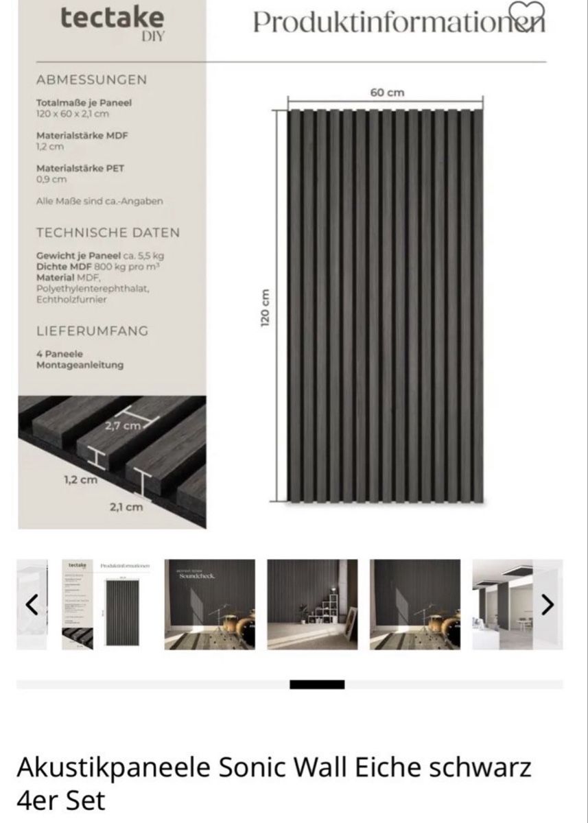 Altri accessori: tectake Akustikpaneelen SonicWall Eiche schwarz 4er Set – Nuovo e nell'imballaggio originale da Mülligen venduto da fashion_it 1