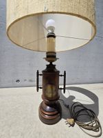Tischlampe Kutschenlampe Holz Messing Vintage