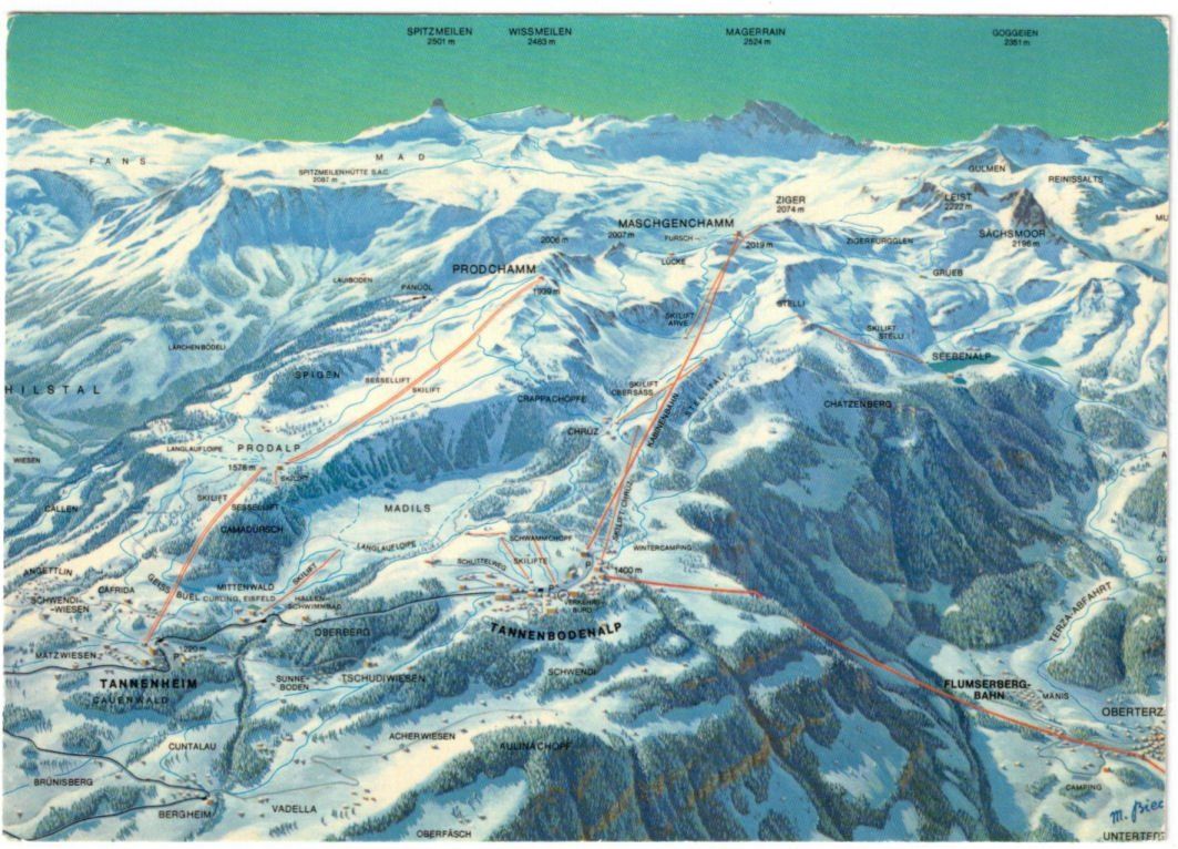 Cartoline postali: Flumserberg - Pistenplan – Usato da Binningen venduto da Mountainrider