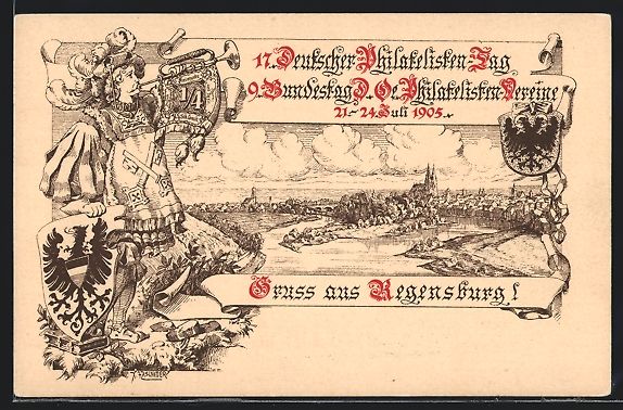 Cartoline postali: Litho Regensburg, 17. Deutscher Philatel – Usato da Berlin venduto da bartko-reher