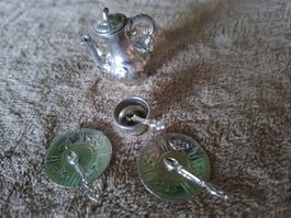 Herziges,altes,Vintage,7-Teilig Zinngeschirr fürs Puppenhaus