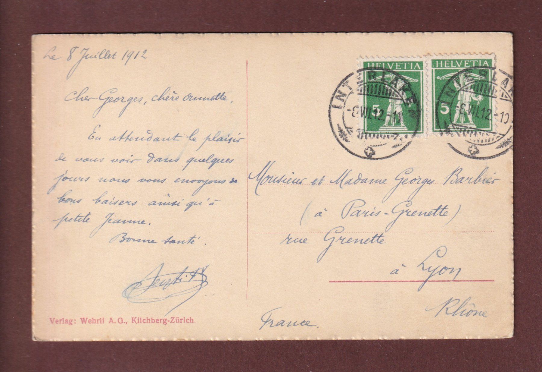 Cartoline postali: INTERLAKEN - Jungfrau - 1912 – Usato da Pully venduto da nicecards 1