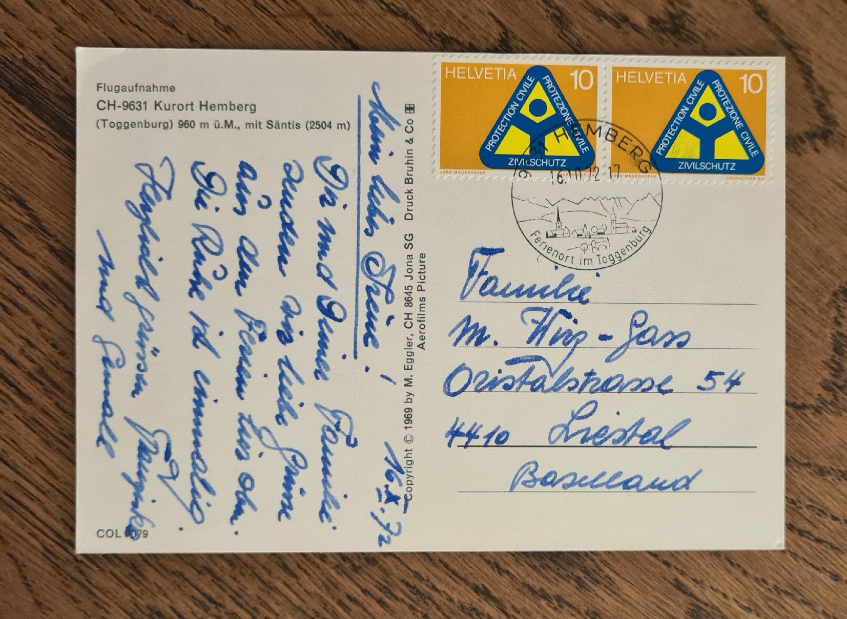 Ansichtskarten: Flugaufnahme Kurort Hemberg 1972 – Gebraucht aus Ebikon von Donar50 1