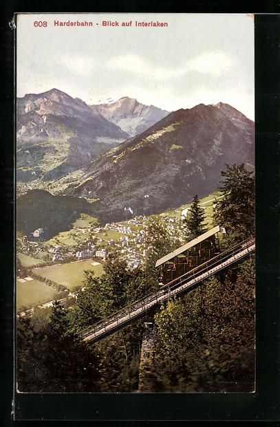 Ansichtskarten: Interlaken, Harderbahn mit Ortsansicht – Gebraucht aus Berlin von bartko-reher
